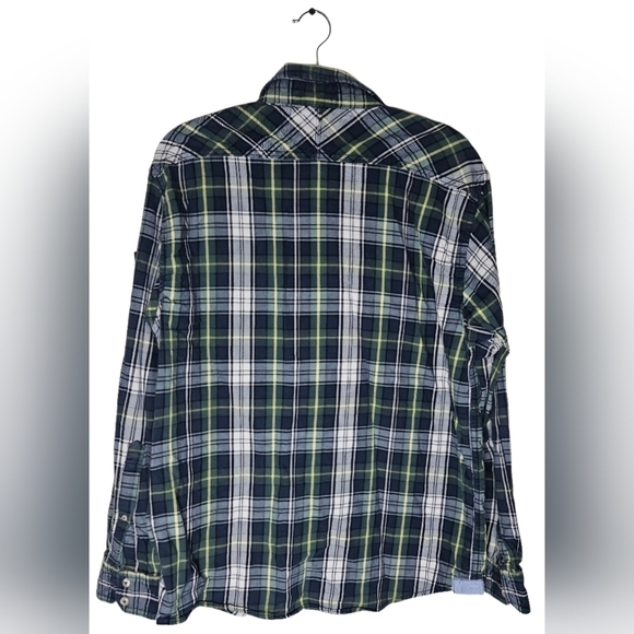 0070 Nautica Plaid Button Up Longsleeve Green Blue Fall Flannel Size Medium - Picture 6 of 9